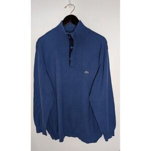 Lacoste Men 1/4 Button/Zip Mock neck Sweater Blue Pullover 100% Cotton Size 7